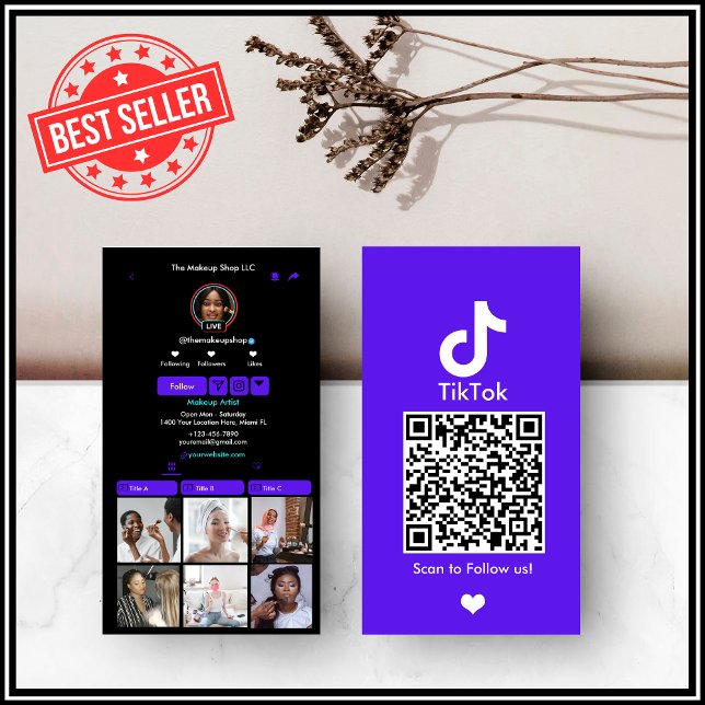 Violet TikTok Social Media QR Code Business Card (Creator Uploaded)