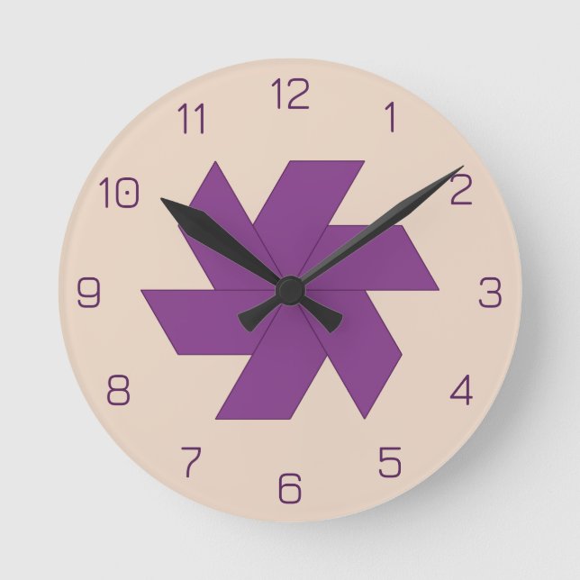 Violet Trapezoid Tile Blossom Round Clock (Front)