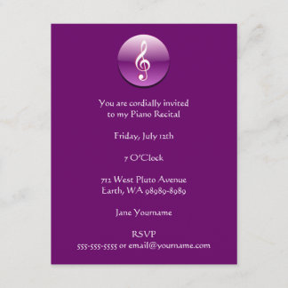 Violet Treble Clef Button Invitation