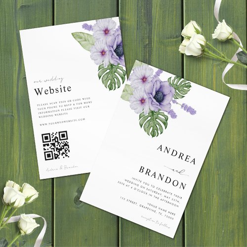 Violet Tropical Leaf Botanical All in One Wedding Invitation