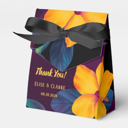 Violet Tropical Yellow Hibiscus Wedding Thank You  Favor Boxes