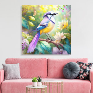 Violet Tufted Jay Fantasy Bird Canvas Print