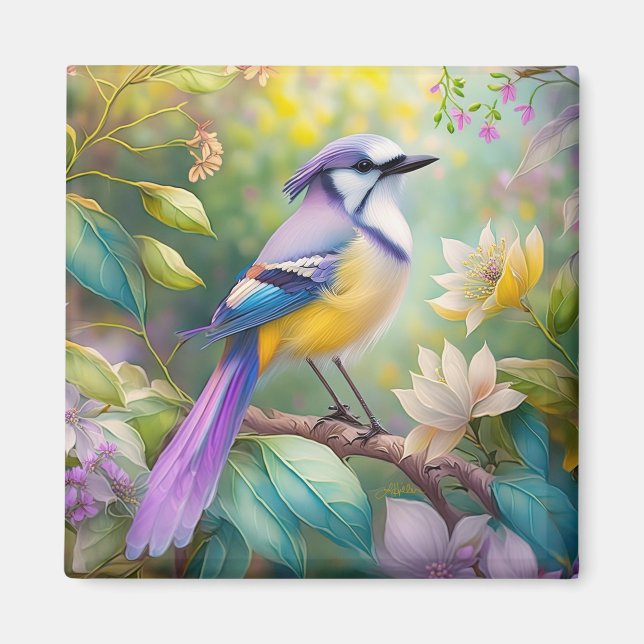 Violet Tufted Jay Fantasy Bird Magnet (Front)