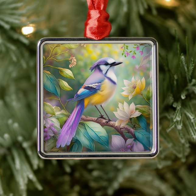 Violet Tufted Jay Fantasy Bird Metal Ornament (Tree)