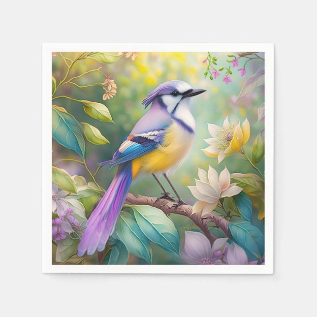 Violet Tufted Jay Fantasy Bird Napkins (Front)