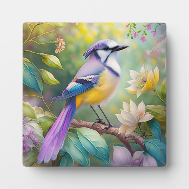 Violet Tufted Jay Fantasy Bird Plaque (Front)