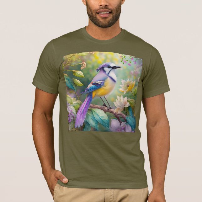Violet Tufted Jay Fantasy Bird T-Shirt (Front)