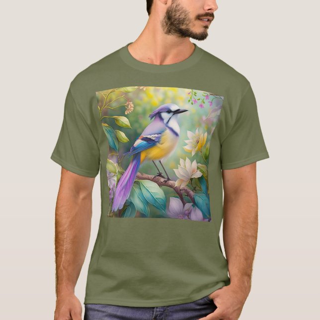 Violet Tufted Jay Fantasy Bird T-Shirt (Front)