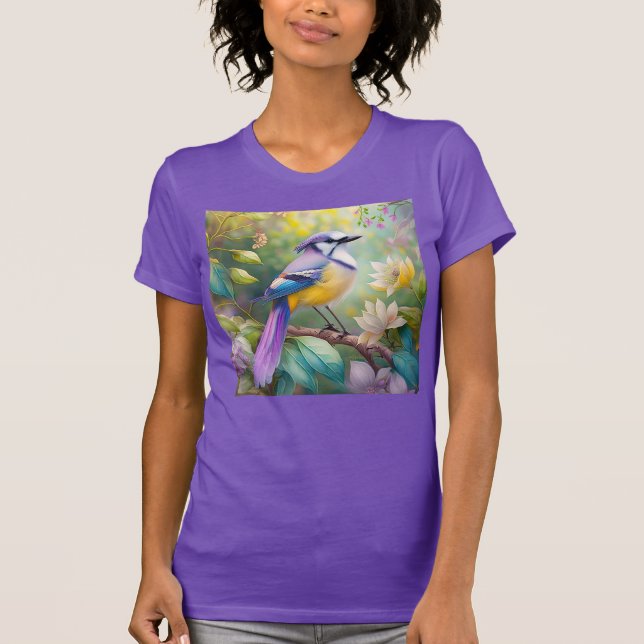 Violet Tufted Jay Fantasy Bird T-Shirt (Front)