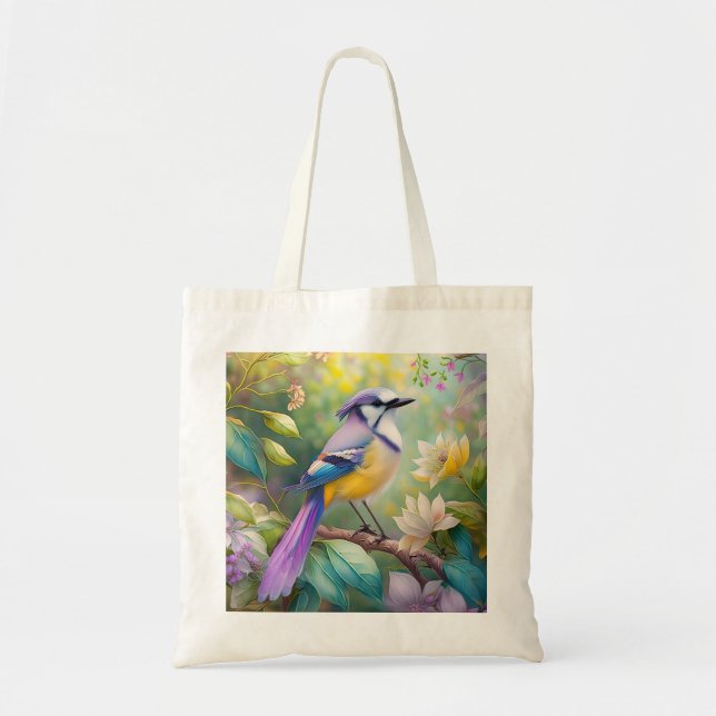 Violet Tufted Jay Fantasy Bird Tote Bag (Front)