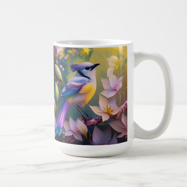 Violet Tufted Yellow Breasted Fantasy Bird Coffee Mug (Right)