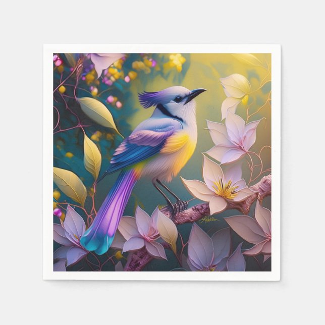 Violet Tufted Yellow Breasted Fantasy Bird Napkins (Front)