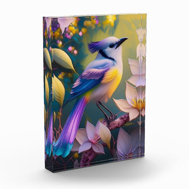 Violet Tufted Yellow Breasted Fantasy Bird Photo Block (Left)