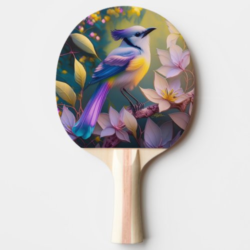 Violet Tufted Yellow Breasted Fantasy Bird Ping Pong Paddle