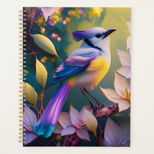 Violet Tufted Yellow Breasted Fantasy Bird Planner (Front)