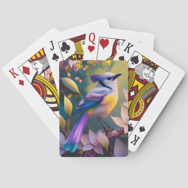 Violet Tufted Yellow Breasted Fantasy Bird Poker Cards (Back)