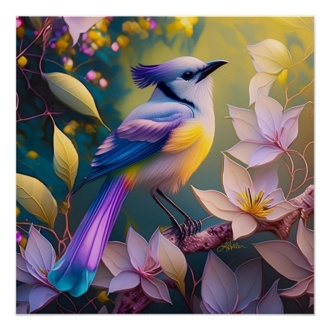 Violet Tufted Yellow Breasted Fantasy Bird Poster (Front)