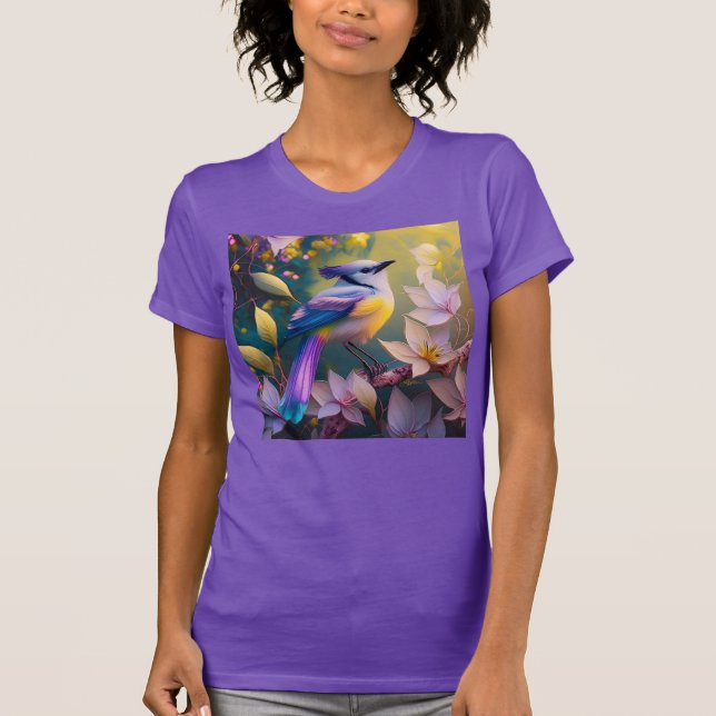 Violet Tufted Yellow Breasted Fantasy Bird T-Shirt (Front)