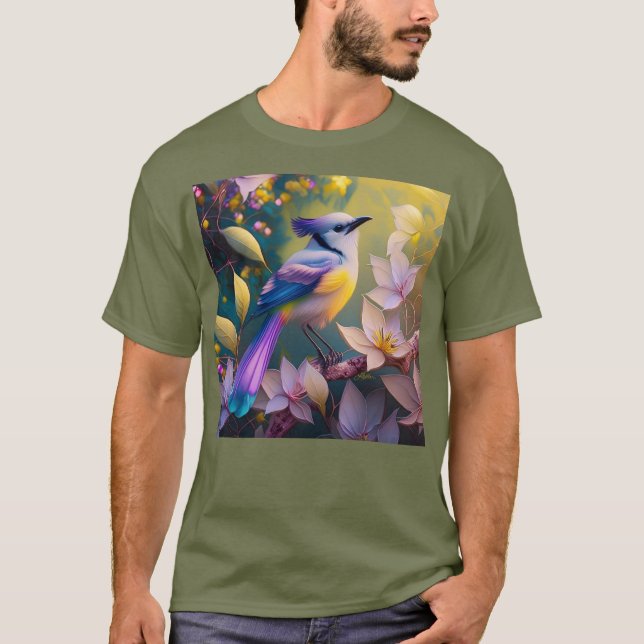 Violet Tufted Yellow Breasted Fantasy Bird T-Shirt (Front)