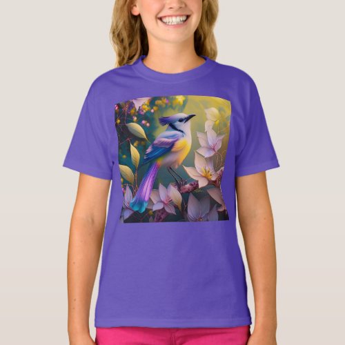 Violet Tufted Yellow Breasted Fantasy Bird T_Shirt