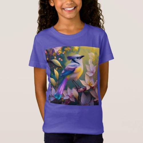 Violet Tufted Yellow Breasted Fantasy Bird T_Shirt