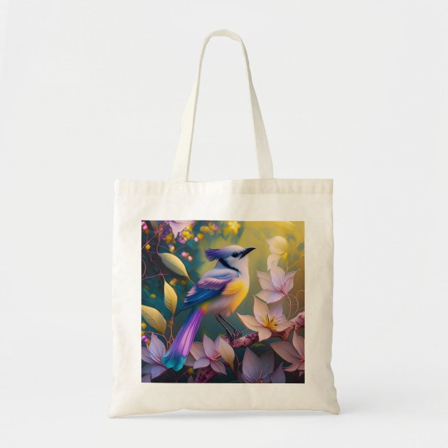 Violet Tufted Yellow Breasted Fantasy Bird Tote Bag (Front)