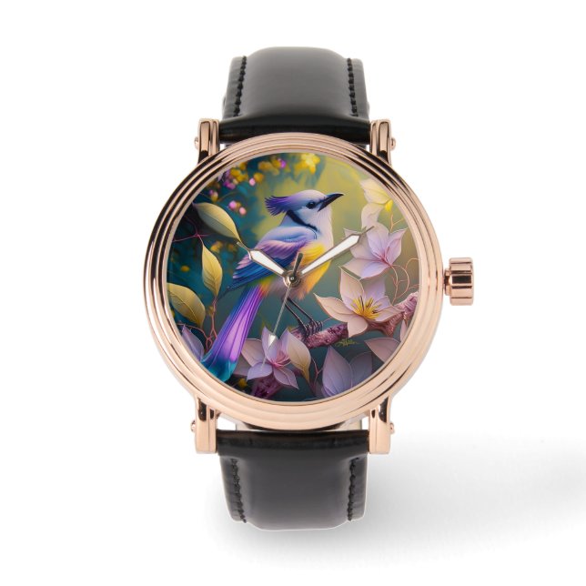 Violet Tufted Yellow Breasted Fantasy Bird Watch (Front)