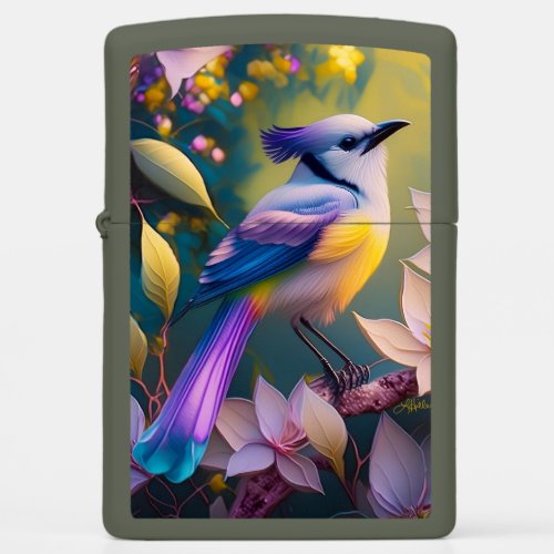 Violet Tufted Yellow Breasted Fantasy Bird Zippo Lighter