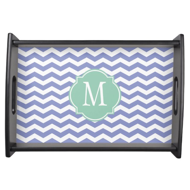 Violet Tulip Chevron Pattern Monogram Serving Tray (Front)