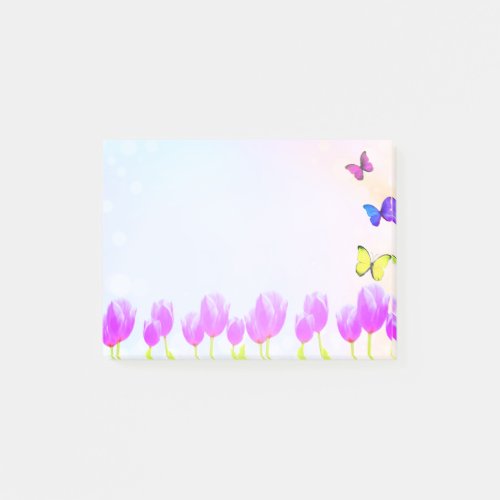 Violet tulip flowers  butterflies post_it notes