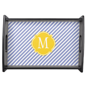 Violet Tulip Striped Pattern Monogram Serving Tray