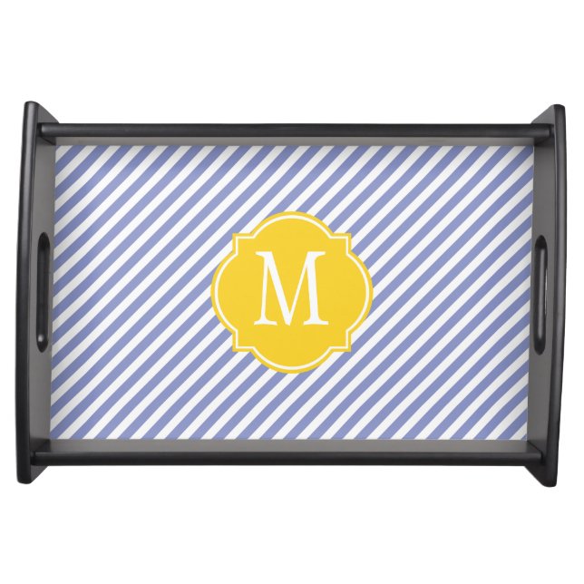 Violet Tulip Striped Pattern Monogram Serving Tray (Front)