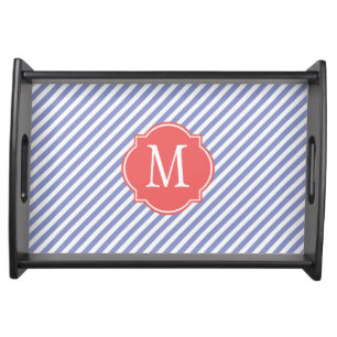 Violet Tulip Striped Pattern Monogram Serving Tray