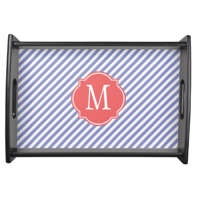 Violet Tulip Striped Pattern Monogram Serving Tray (Front)