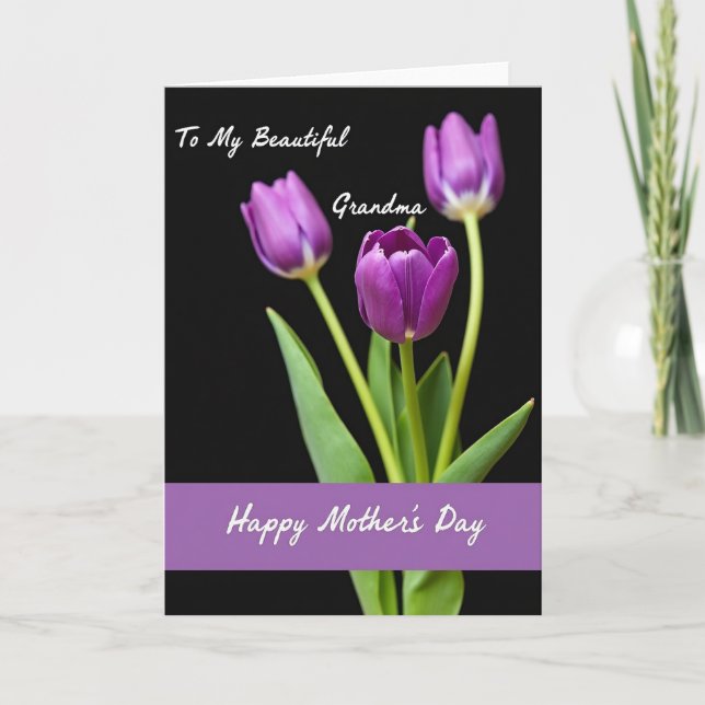 Violet Tulips Grandmas Day Card (Front)
