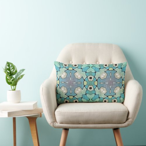 Violet Turquoise Green Blue Hip Bohemian Bali Art Lumbar Pillow