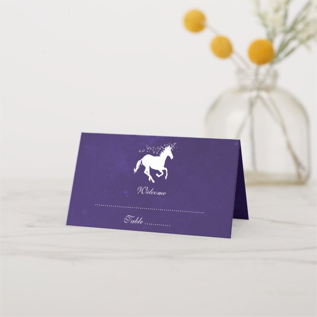 Violet Unicorn Reception Place Card (Front)