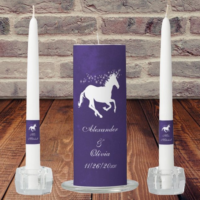 Violet Unicorn Unity Candle Set (Violet Unicorn Wedding Unity Candle Set)