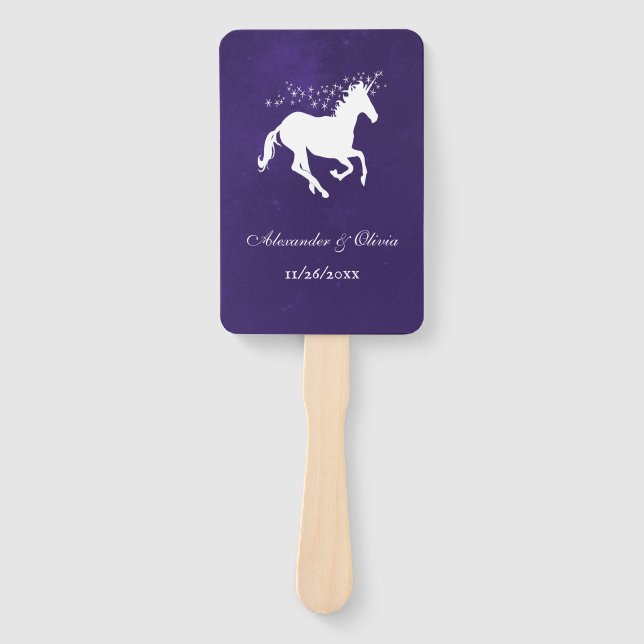 Violet Unicorn Wedding Favor Hand Fan (Front)