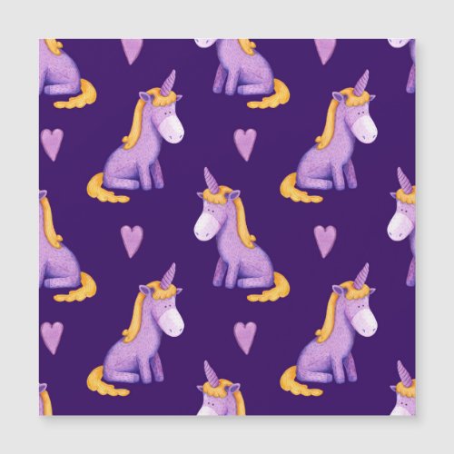 Violet Unicorns Hearts Watercolor Pattern