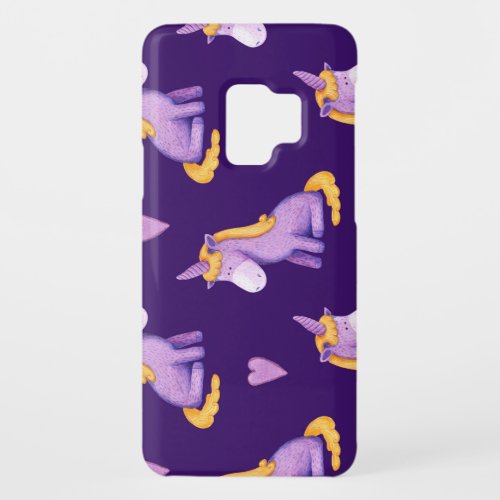 Violet Unicorns Hearts Watercolor Pattern Case_Mate Samsung Galaxy S9 Case