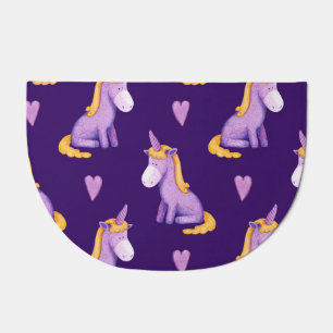 Violet Unicorns Hearts Watercolor Pattern. Doormat