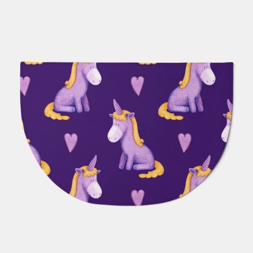Violet Unicorns Hearts Watercolor Pattern Doormat