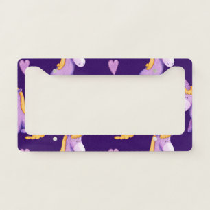 Violet Unicorns Hearts Watercolor Pattern. License Plate Frame