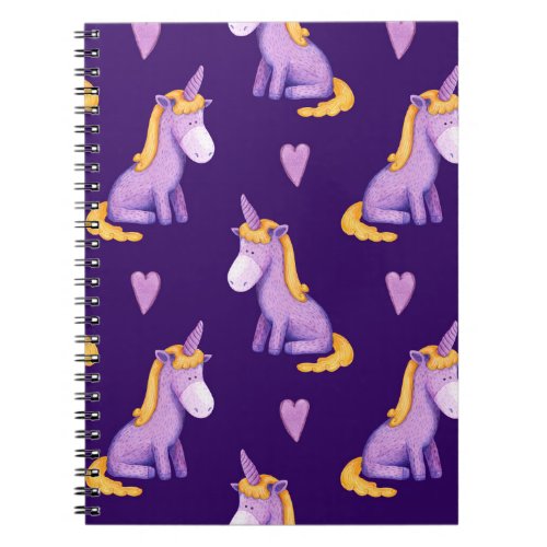 Violet Unicorns Hearts Watercolor Pattern Notebook