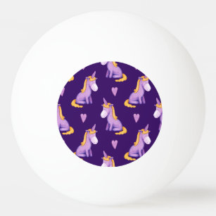 Violet Unicorns Hearts Watercolor Pattern. Ping Pong Ball