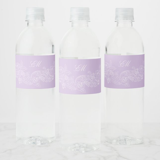 Violet Victorian Monogram Wedding Water Bottle Label (Bottles)