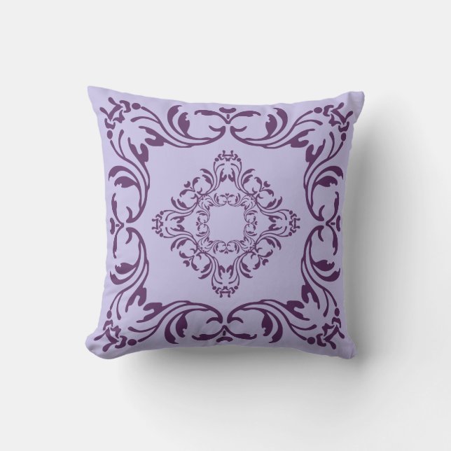 Violet Vintage Damask Pattern Throw Pillow (Front)