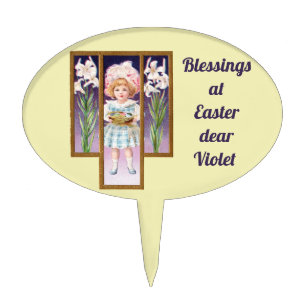 VIOLET ~VINTAGE EASTER BLESSINGS 1912~EASTER CAKE~ CAKE TOPPER