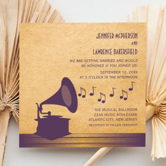 Violet Vintage Gramophone Wedding Invite